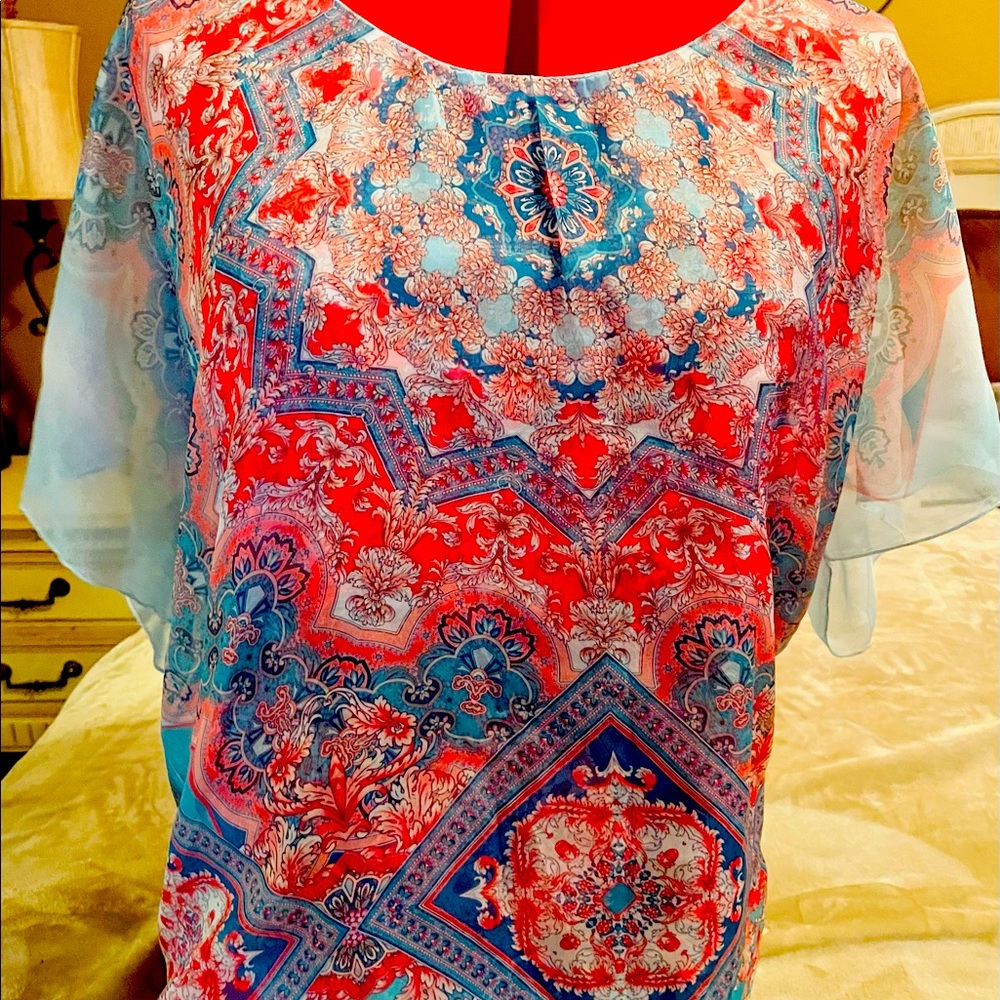 Style & Co size XL, NWOT, polyester, beautiful blues and oranges.